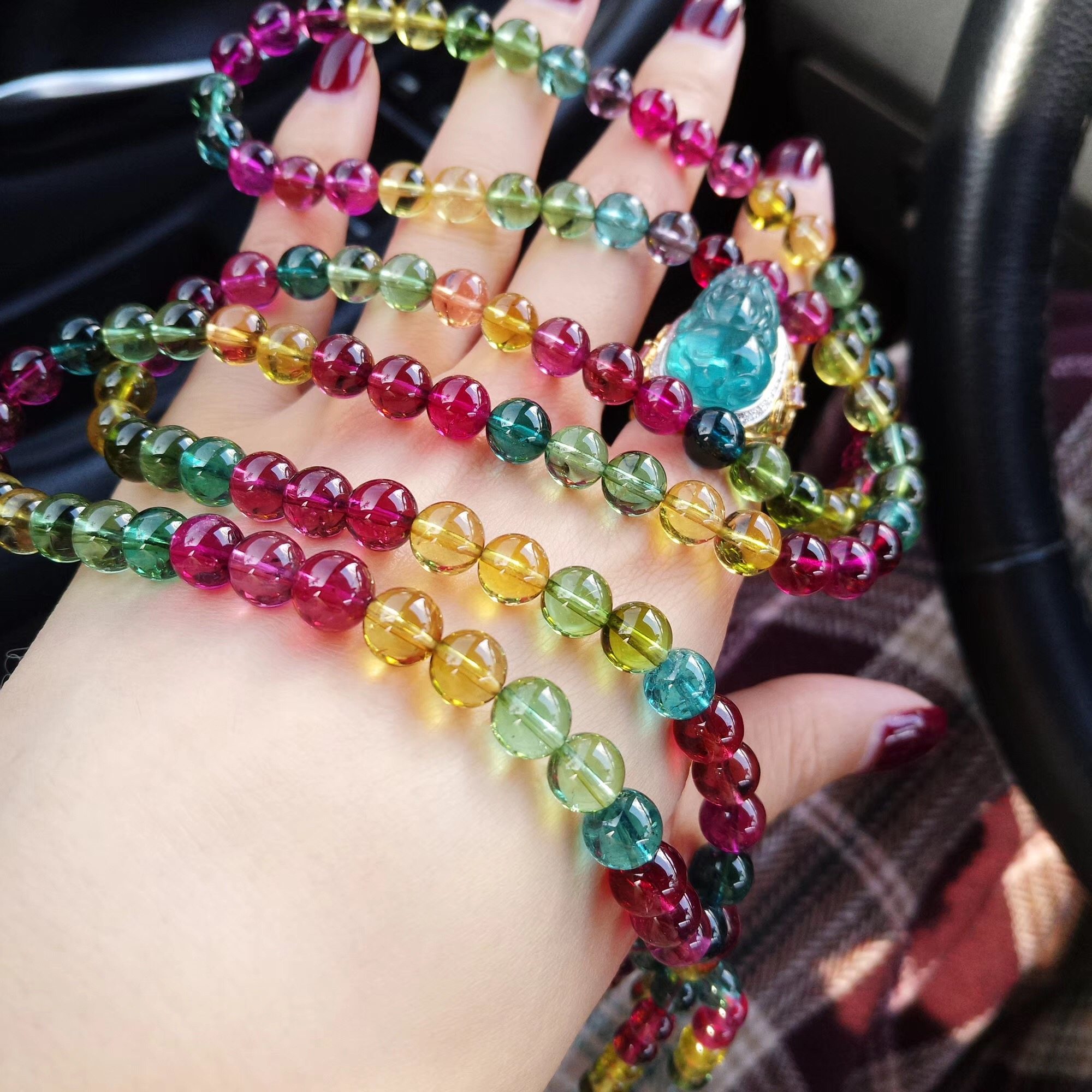 巴西正品糖果彩色碧玺手链单多圈女天然正品通透一物一图手串旺夫