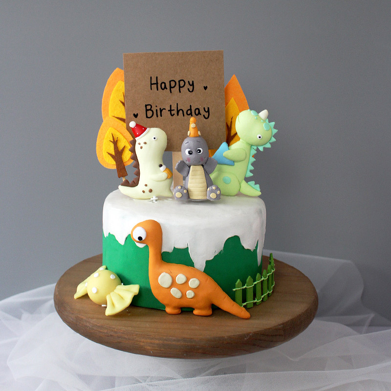 恐龙蛋糕男孩宝宝恐龙蛋装饰手工软陶摆件混搭节日装扮用品