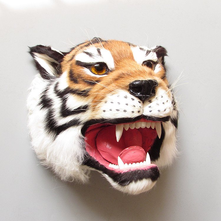 真皮仿真老虎头墙壁装饰挂件动物标本家居客厅壁饰