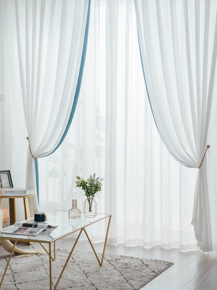 天丝丝绒纱帘雪纺飘窗拼接白纱透光不透窗帘定制窗帘