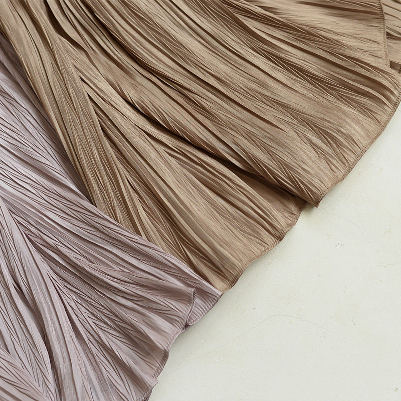 法式轻奢 高端夏季真丝光泽缎面半身裙女中长压绉百褶裙优雅气质