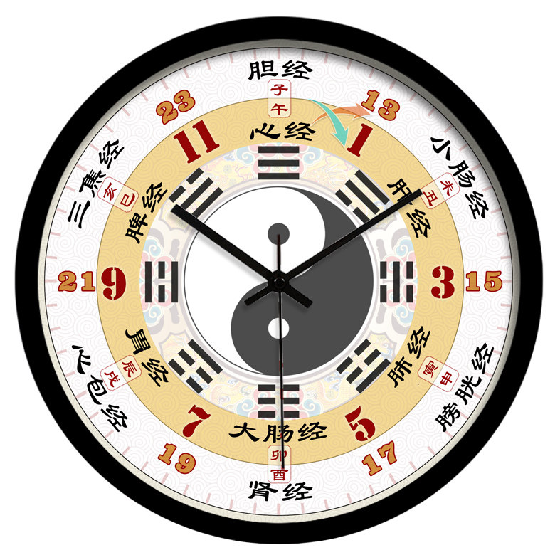 包邮美容院子午流注养生作息时间中医院装饰挂钟太极八卦钟表275