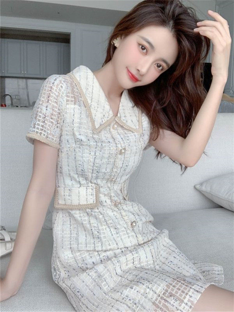 小香风连衣裙夏装2021年新款夏季小个子镂空显瘦气质大码女装