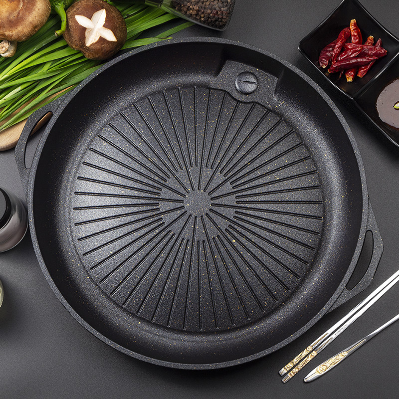 韩国户外便捷卡式炉烧烤烤盘麦饭石不粘锅涂层家用烧烤盘