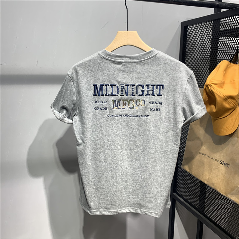 2021春夏后背刺绣短袖t恤衫男士修身韩版ins英文印花半袖体恤上衣