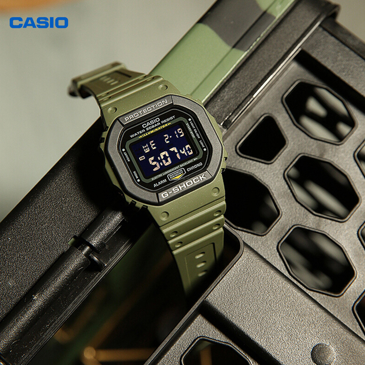 自营casio卡西欧g-shock迷彩小方方块运动防水电子日韩腕表