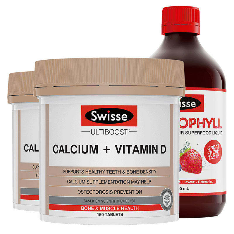 swisse斯维vd成人钙片补钙2瓶梅子叶绿素口服液钙