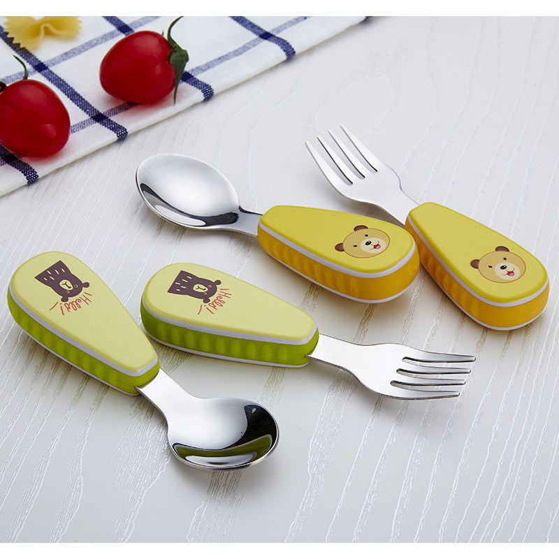 不锈钢儿童餐具婴幼儿叉子宝宝吃饭勺子卡通训练儿童餐具