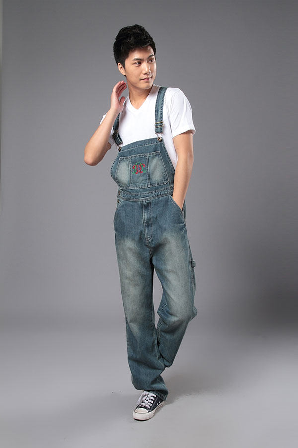 男款牛仔背带长裤宽松大码连体工装复古怀旧牛仔裤