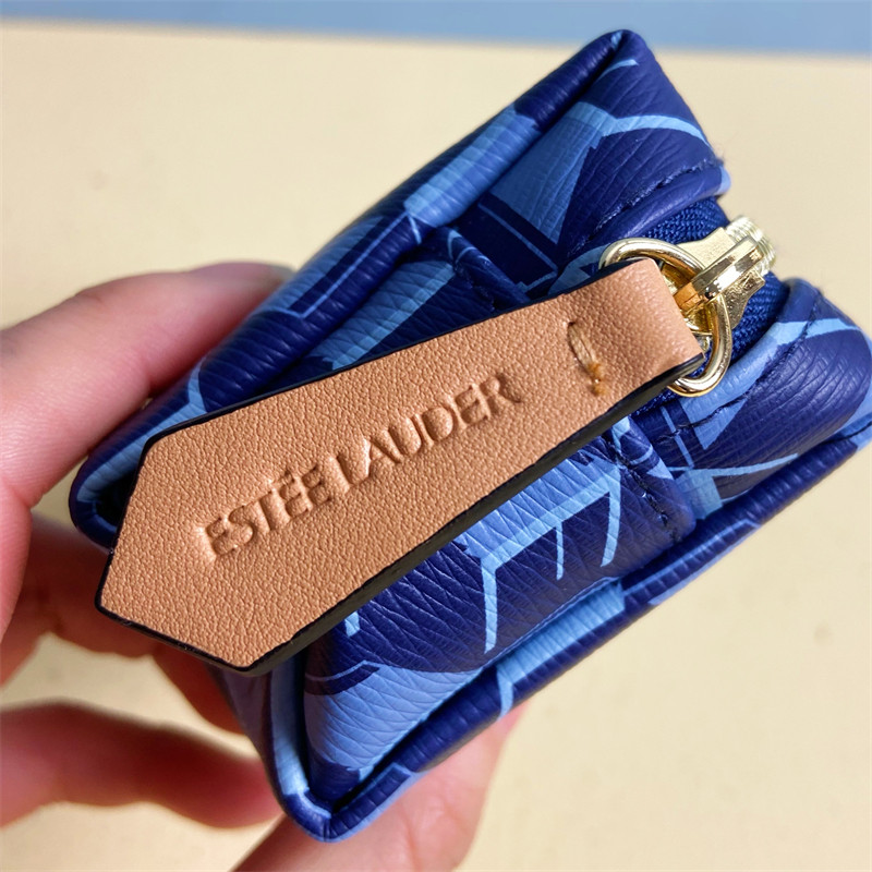 雅诗兰黛秋款蓝色印花小包赠品品包气垫唇膏零钱化妆包