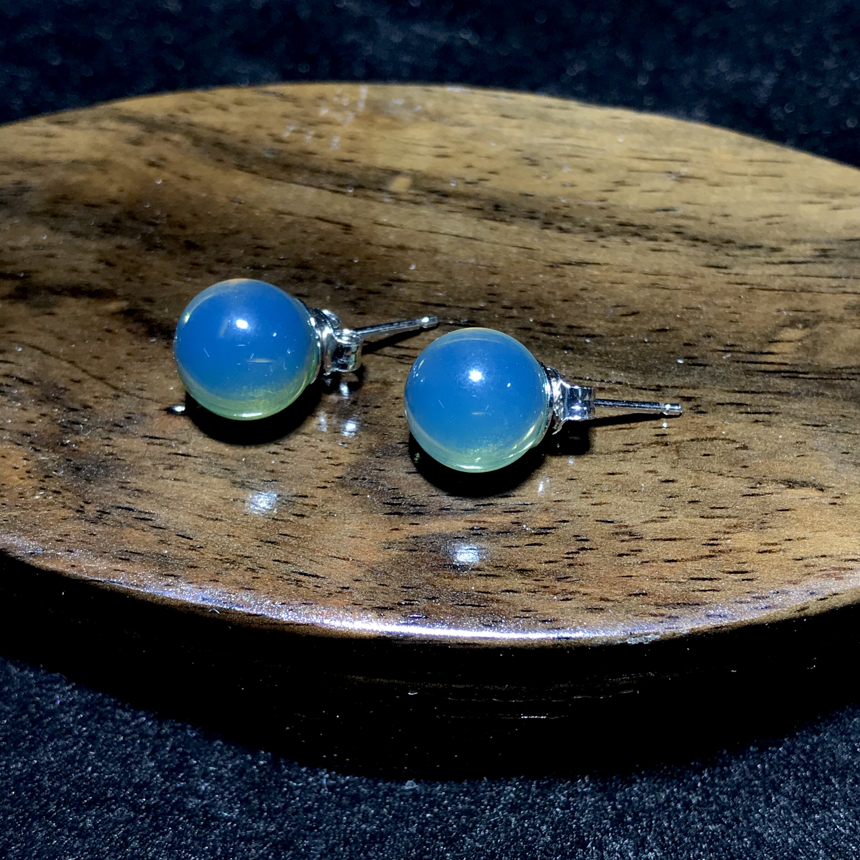 京都琥珀世家正品纯天然墨西哥蓝珀耳钉蜜蜡圆珠耳饰