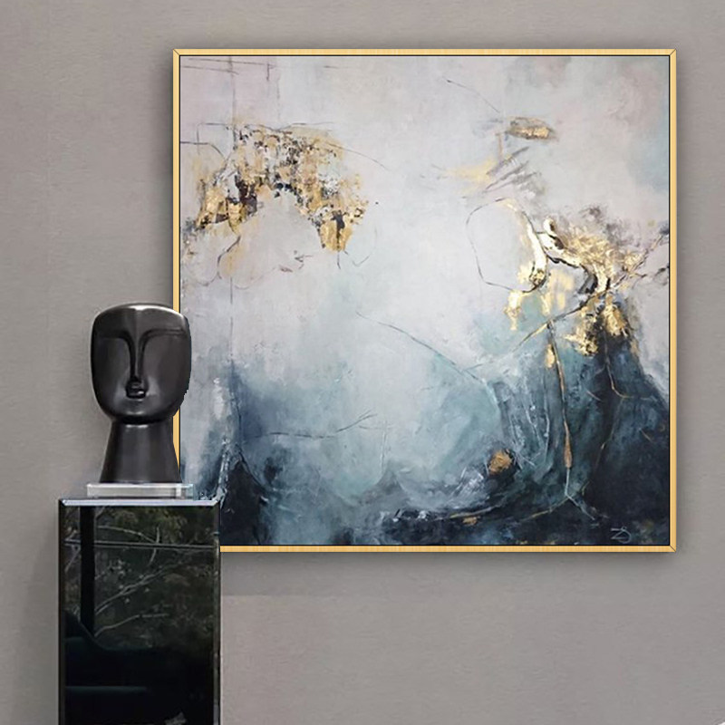手绘油画玄关装饰画北欧风格抽象现代轻奢挂画油画