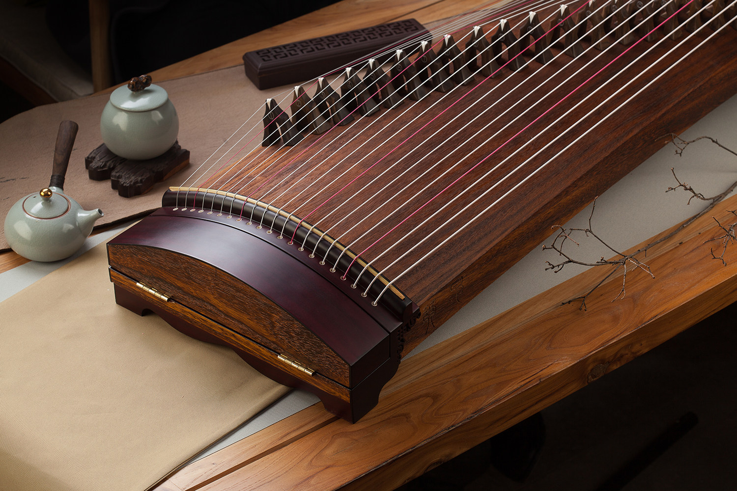 琴升古筝qss135素面手工挖筝高档便携古筝