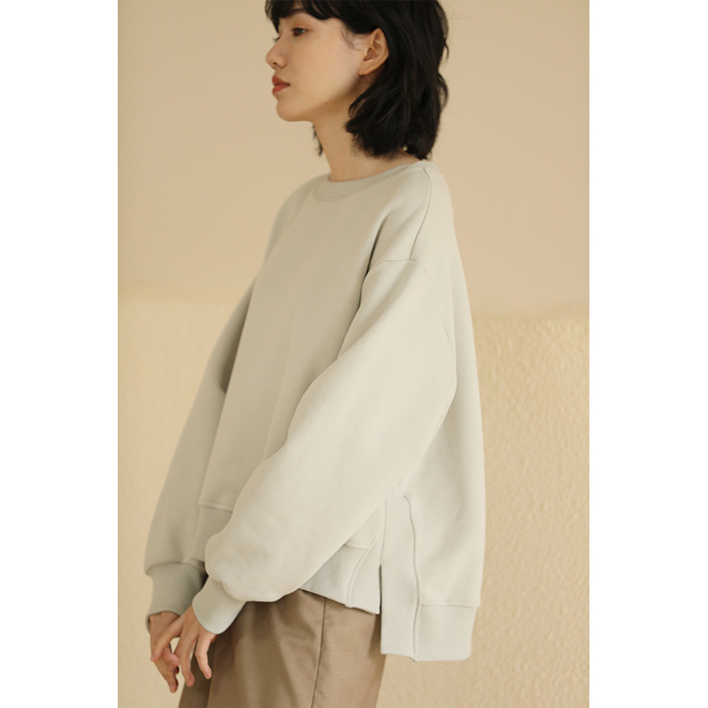 哈齿小姐春季新款简约宽松百搭加绒加厚外套显瘦上衣圆领卫衣女