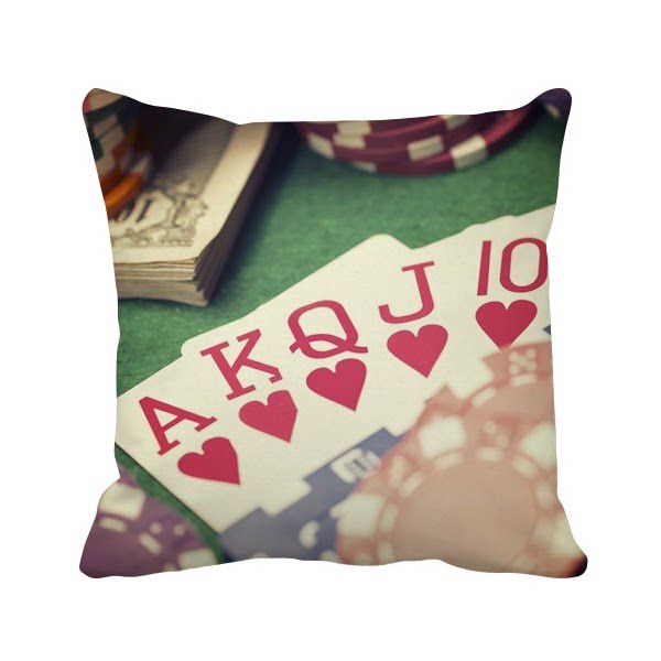 扑克牌红桃同花顺摄影方形抱枕沙发靠垫双面含芯动漫毛绒