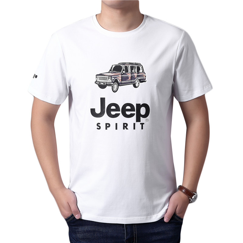 jeep男装短袖圆领印花大码吉普春夏季棉质休闲t恤