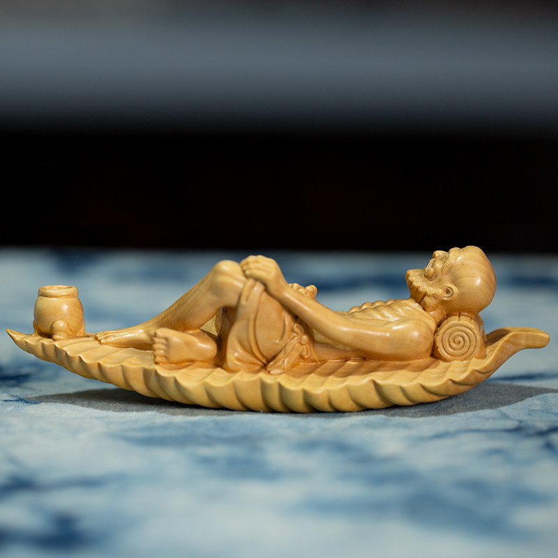 黄杨木客厅禅意罗汉睡梦工艺品中式装饰家居神像木雕