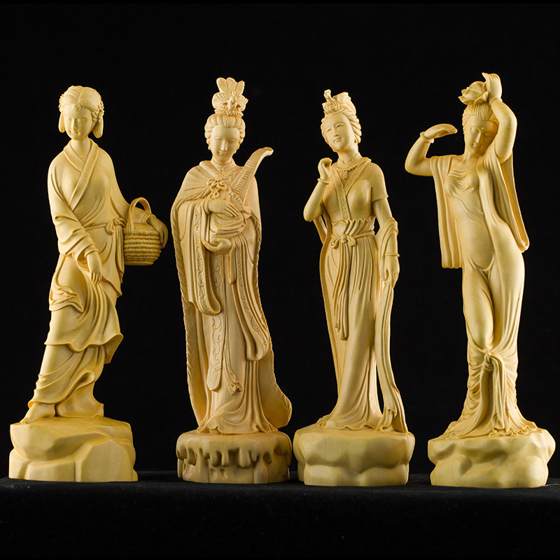 黄杨木文玩美女四大仕女古典摆件人物实木工艺品木雕