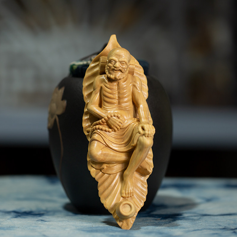 黄杨木客厅禅意罗汉睡梦工艺品中式装饰家居神像木雕