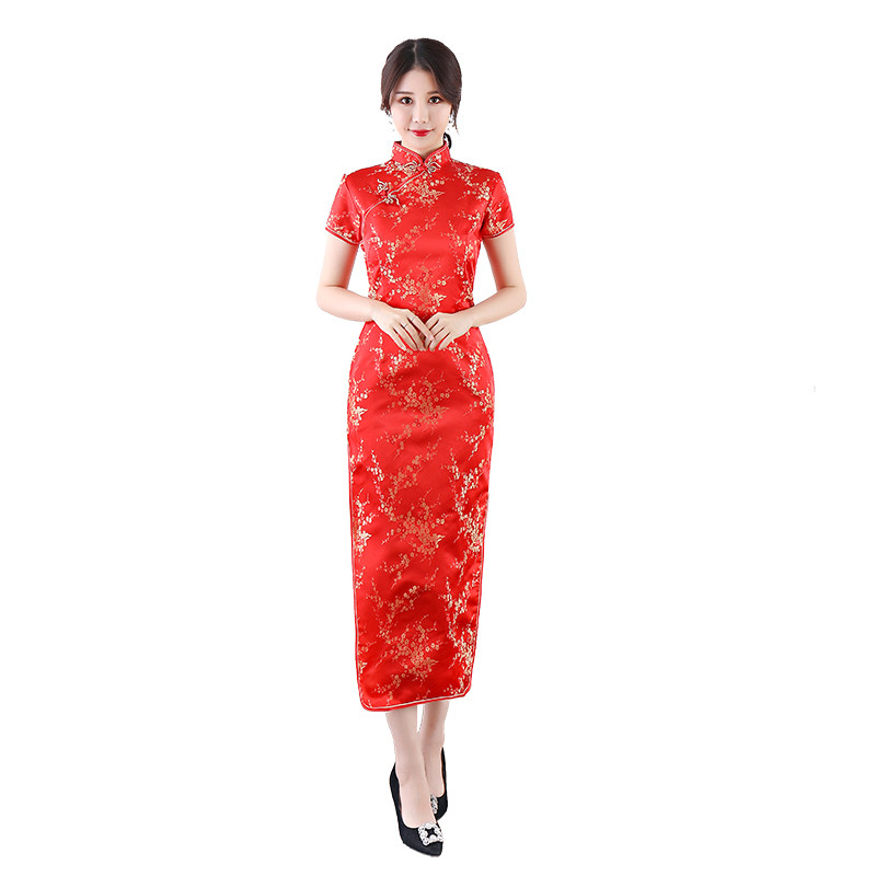 礼仪服装女迎宾小姐服秋冬新款长款红色酒店走秀颁奖回娘家敬酒服