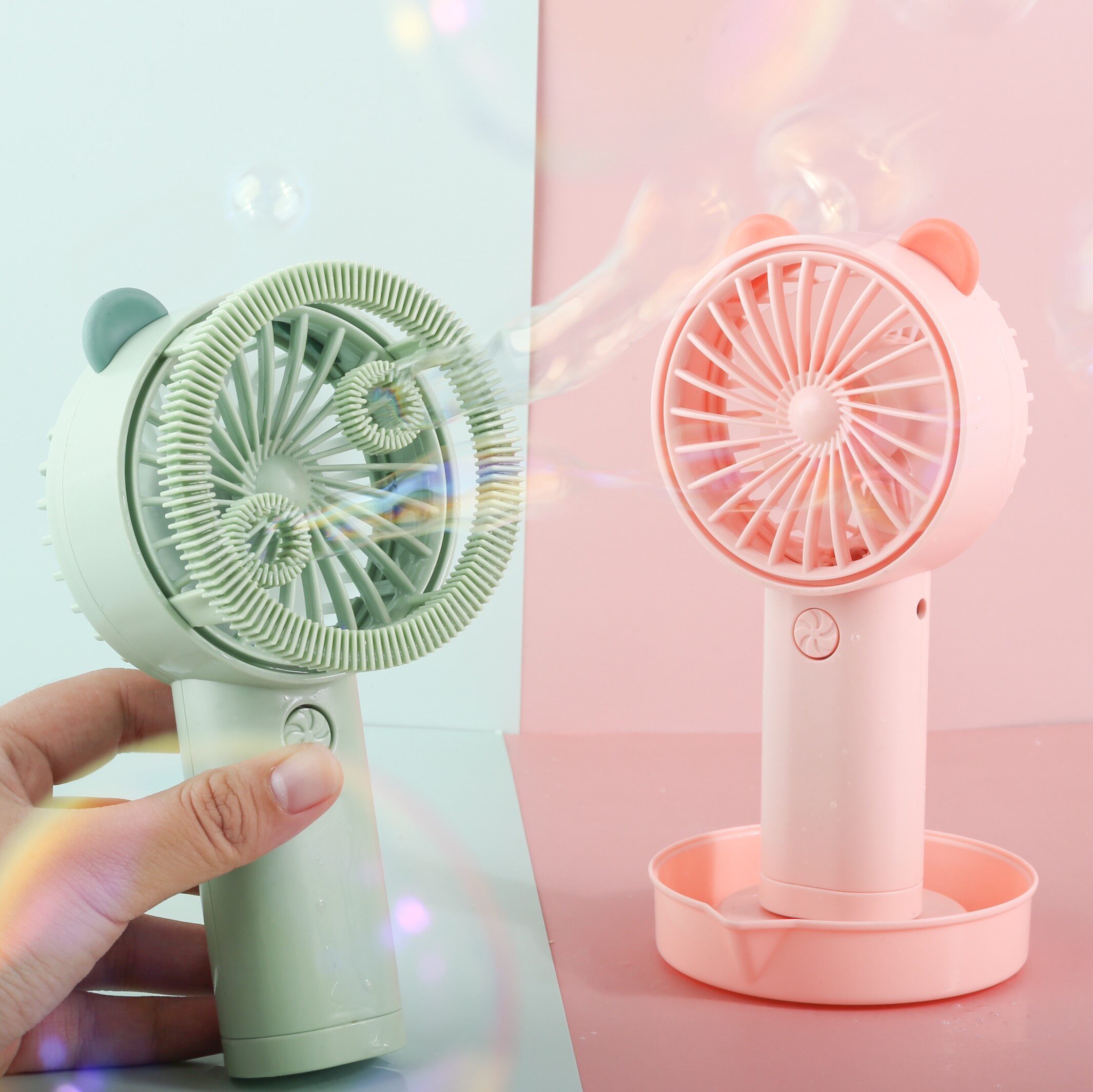 夏天儿童创意 泡泡机 卡通学生迷你小形便携式usb充电手持小风扇
