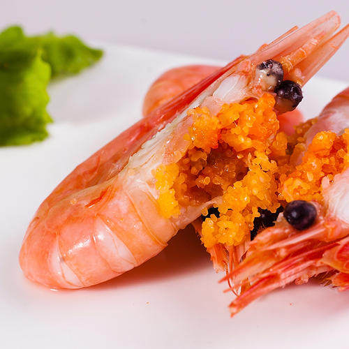 头籽丹麦北极熊小白熊北极虾甜虾熟冻即食带籽冰冻虾