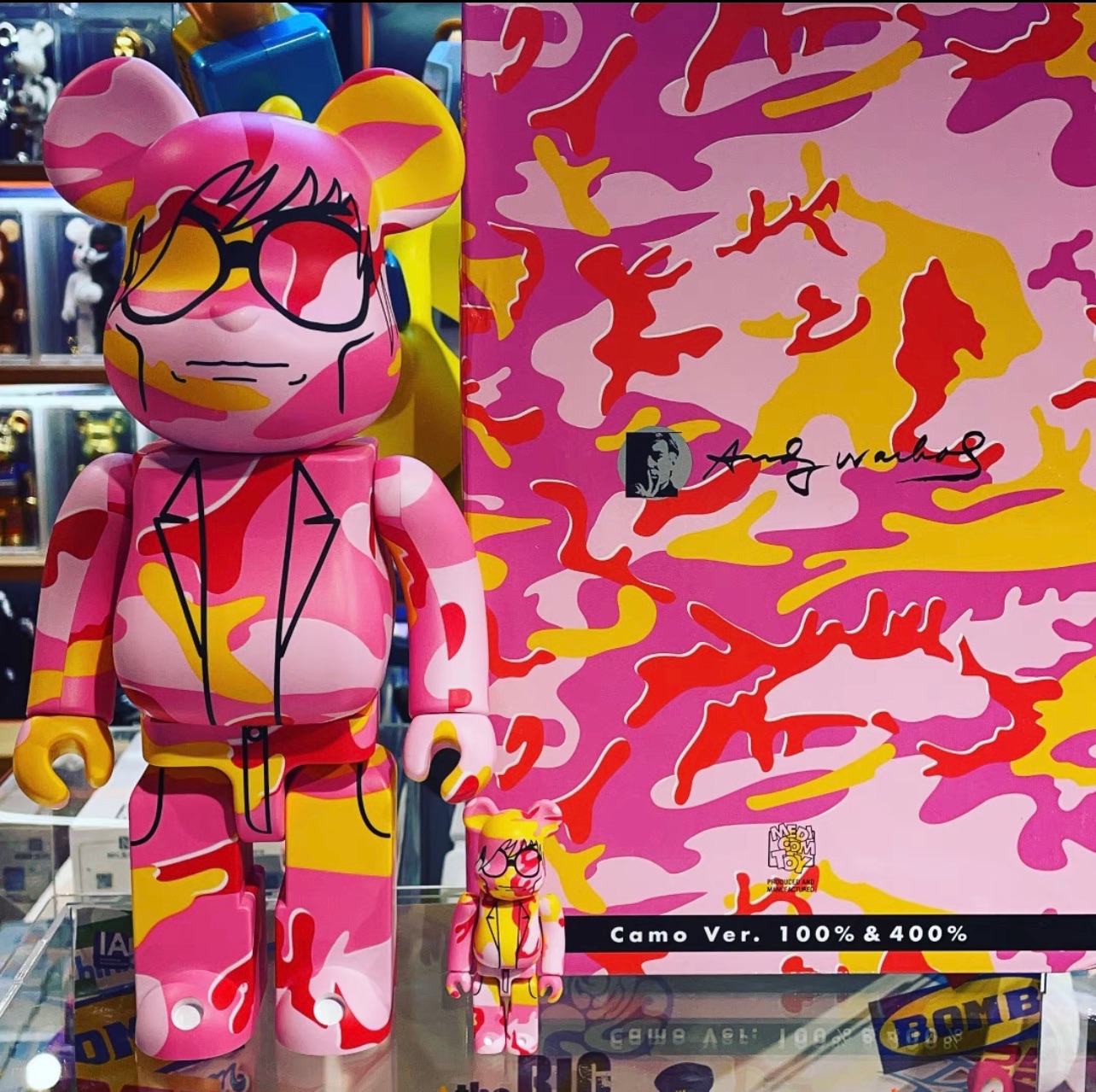 bearbrickberbrickandywarhol安迪迪沃霍尔camo迷彩粉色潮玩盲盒