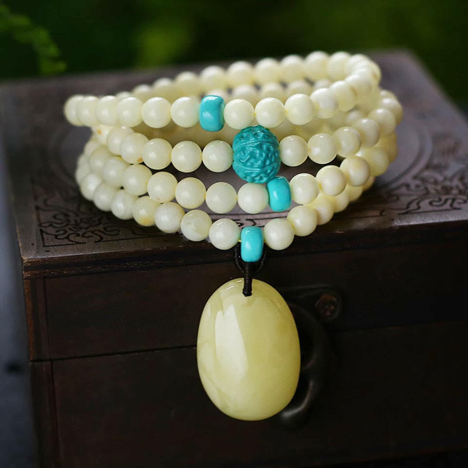 蜜蜡白花6.6mm108佛珠手链项链两用用款搭配吊坠手链