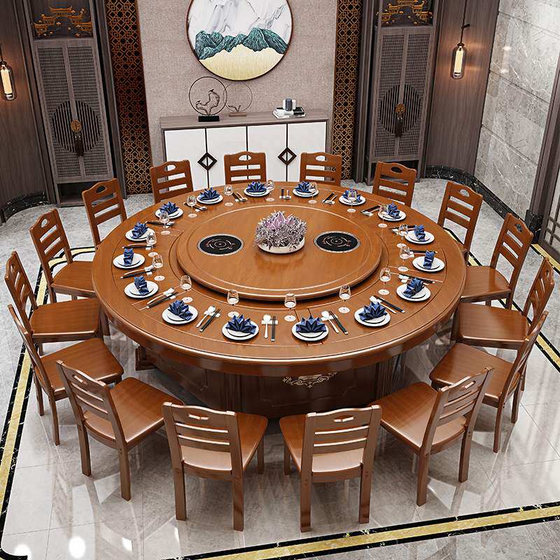 酒店餐桌电动大圆圆桌18人饭店宴会餐厅自动实木餐桌