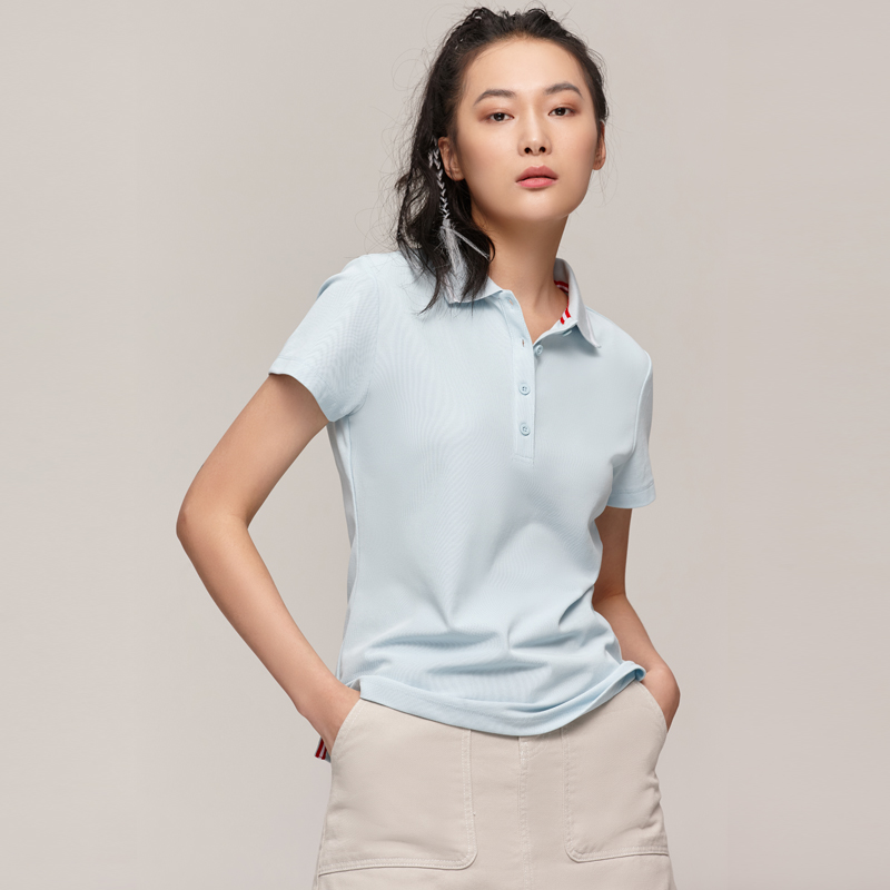 诺诗兰翻领短袖T恤女户外宽松2021春夏新款棉质感透气运动polo衫