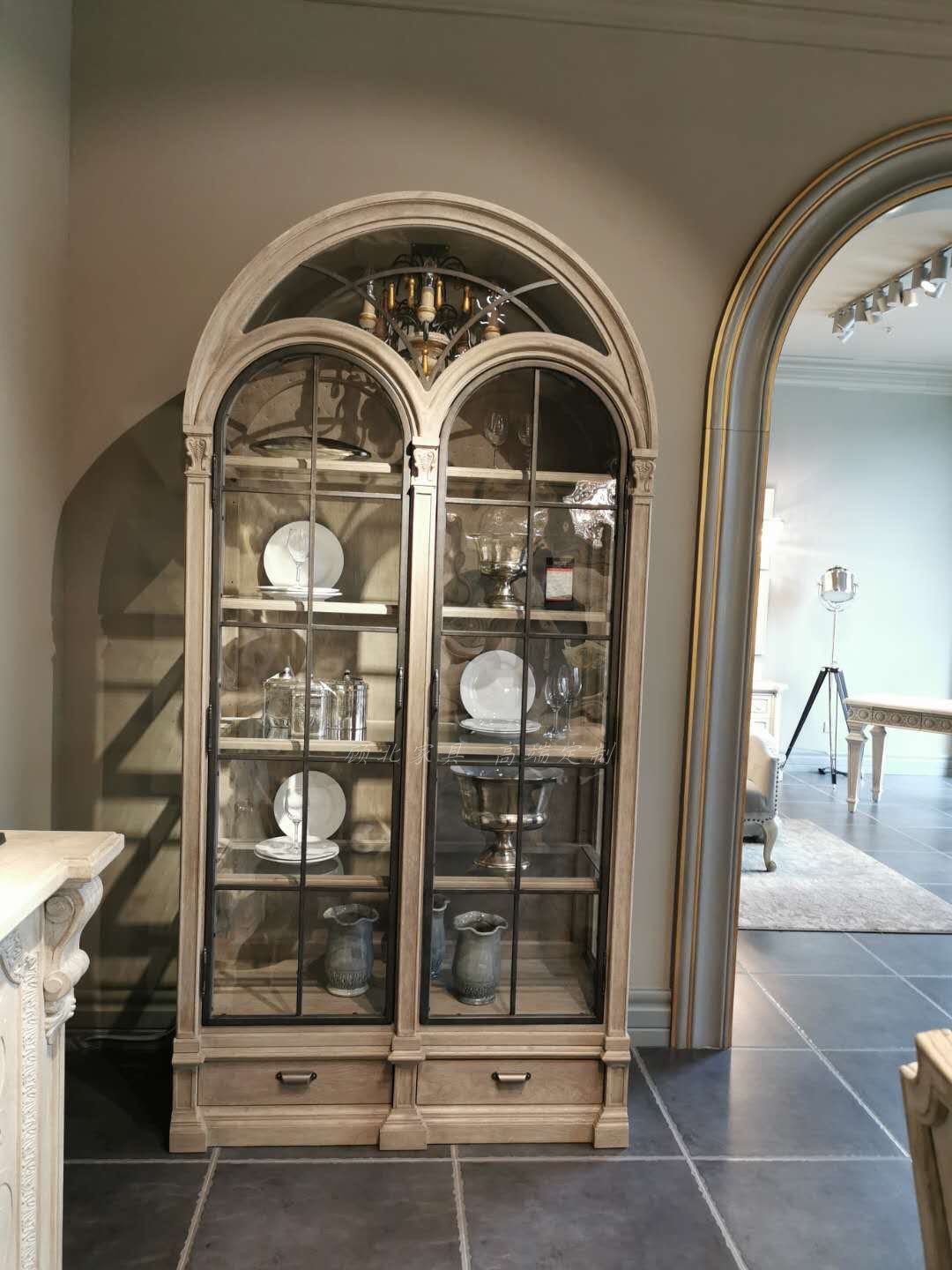 art家具建筑复兴拱形半圆酒柜美式实木雕刻酒柜