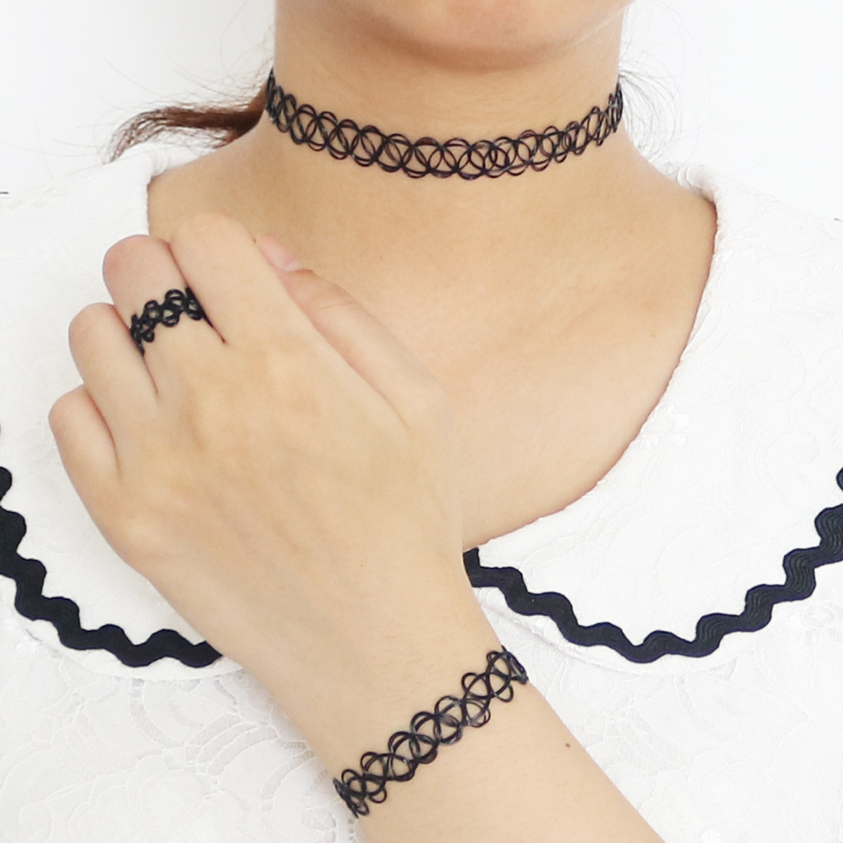 复古纹身弹性双线项链颈链男女刺青朋克项圈项链