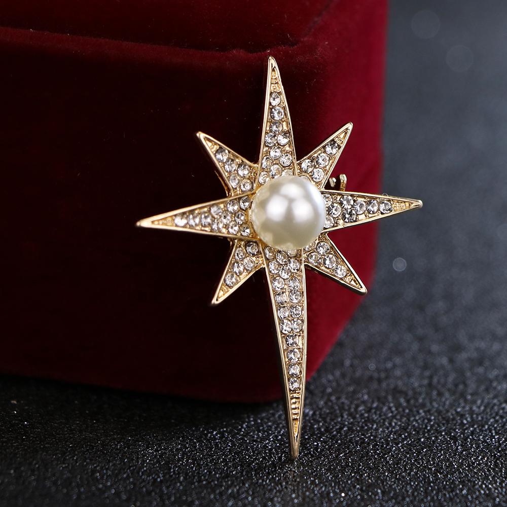 日韩胸针锆石珍珠胸花六芒星徽章外套别针开衫胸针