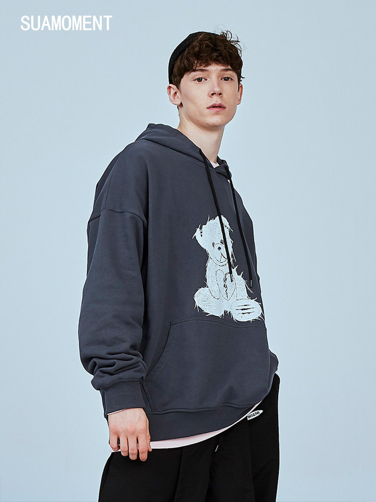 suamoment血爪抓痕毛线熊帽衫嘻哈宽松潮流情侣装国潮连卫衣