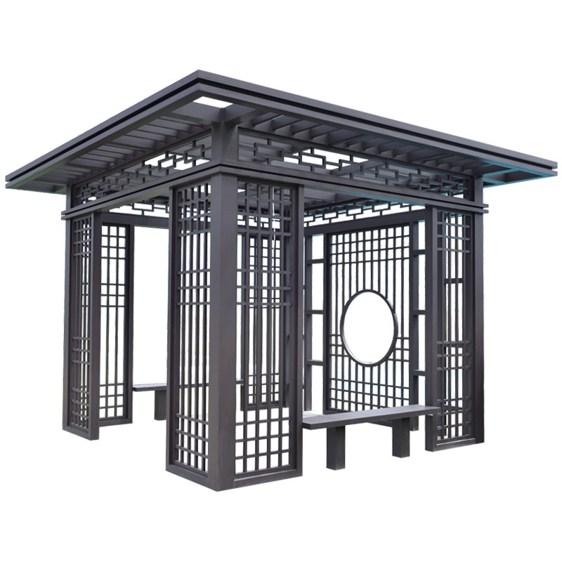 新中式铝合金凉亭别墅花园庭院露台平顶灯带亭子室外户外四角亭