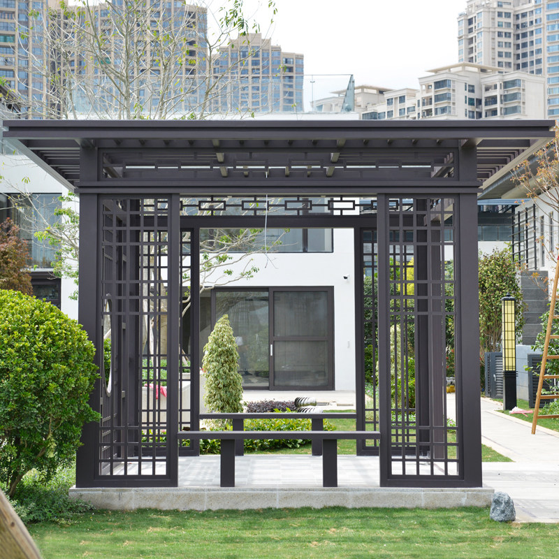 新中式铝合金凉亭别墅花园庭院露台平顶灯带亭子室外户外四角亭