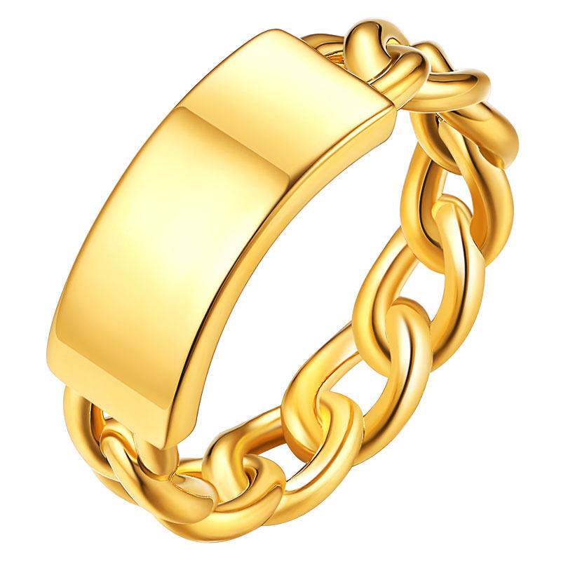 黄金5d硬金无氰链条戒指足金纯金镜面个性手饰