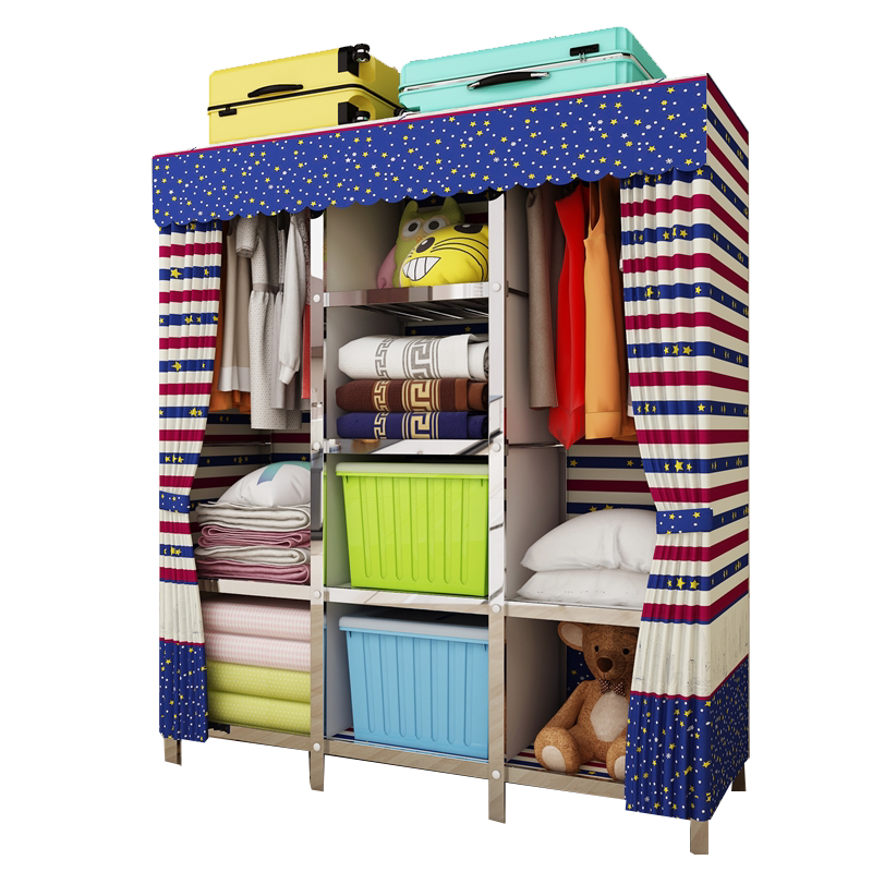 衣柜简易折叠全钢挂衣衣橱布衣橱易布组装螺丝简易衣柜