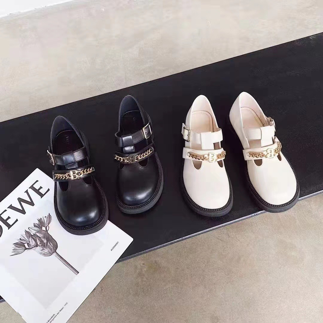 冰洁女鞋2021秋季款单真皮中跟粗跟时装鞋百搭单鞋