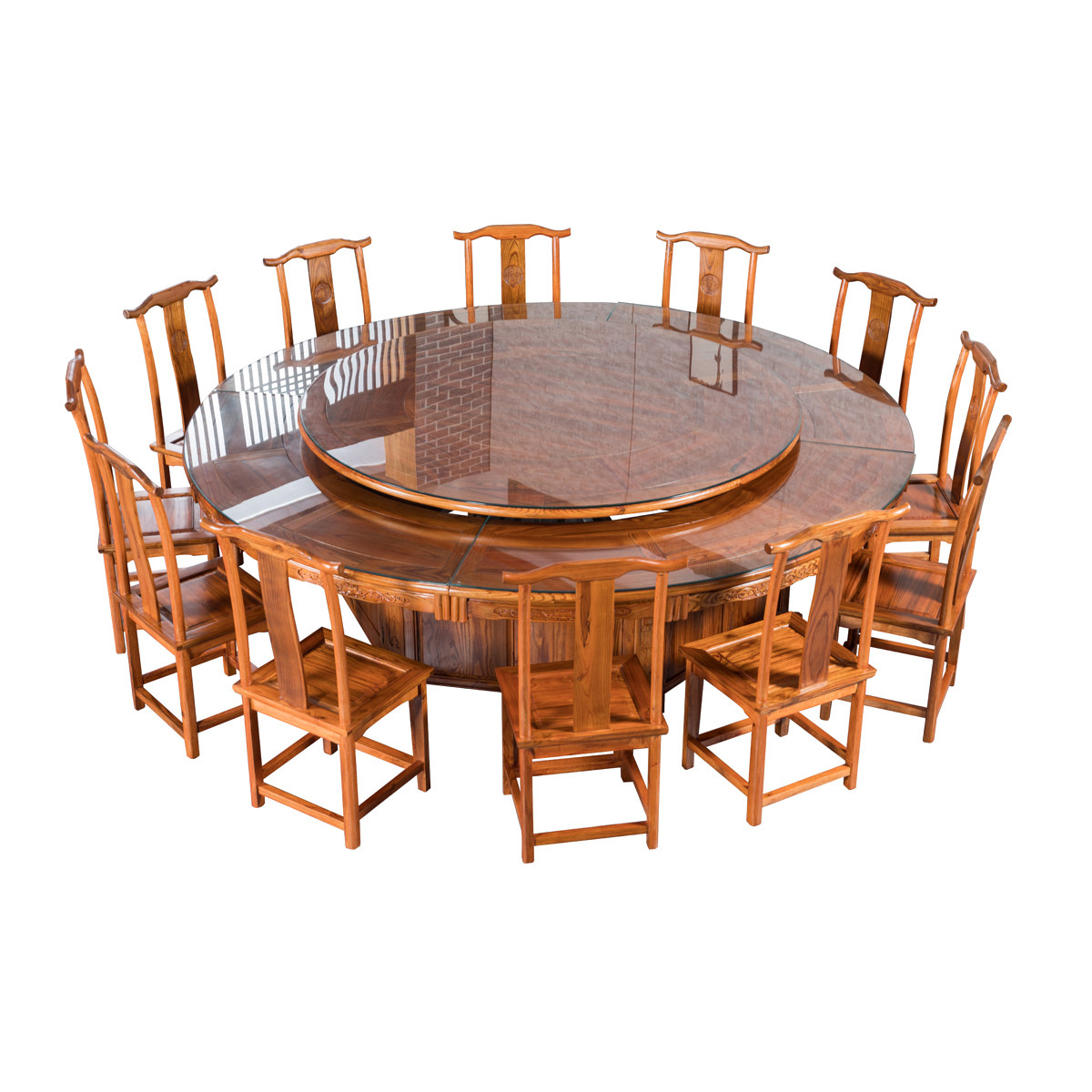 圆桌电动大餐餐桌酒店大圆新中式中式实木全自动实木餐桌