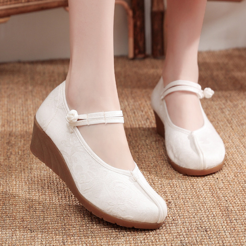 纯色厚底舞蹈鞋舞蹈古装粉色鞋粉女单复古素色布鞋