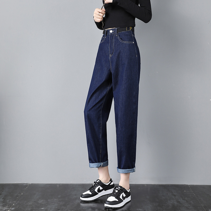 高腰牛仔裤女2022年春秋新款直筒宽松显瘦哈伦大码萝卜老爹裤子潮
