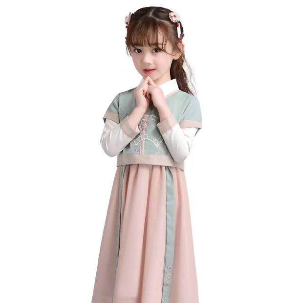 出租汉服女童春秋复古宝宝唐装小女孩古装襦裙改良儿童儒裙