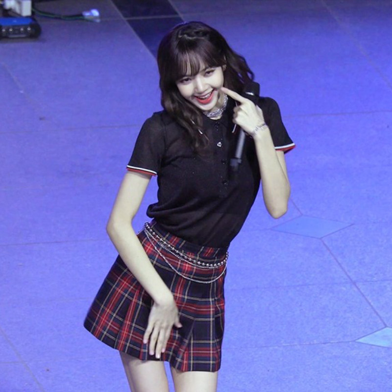 lisa英伦潮女风潮学院短裙百褶格子上衣同款半身裙