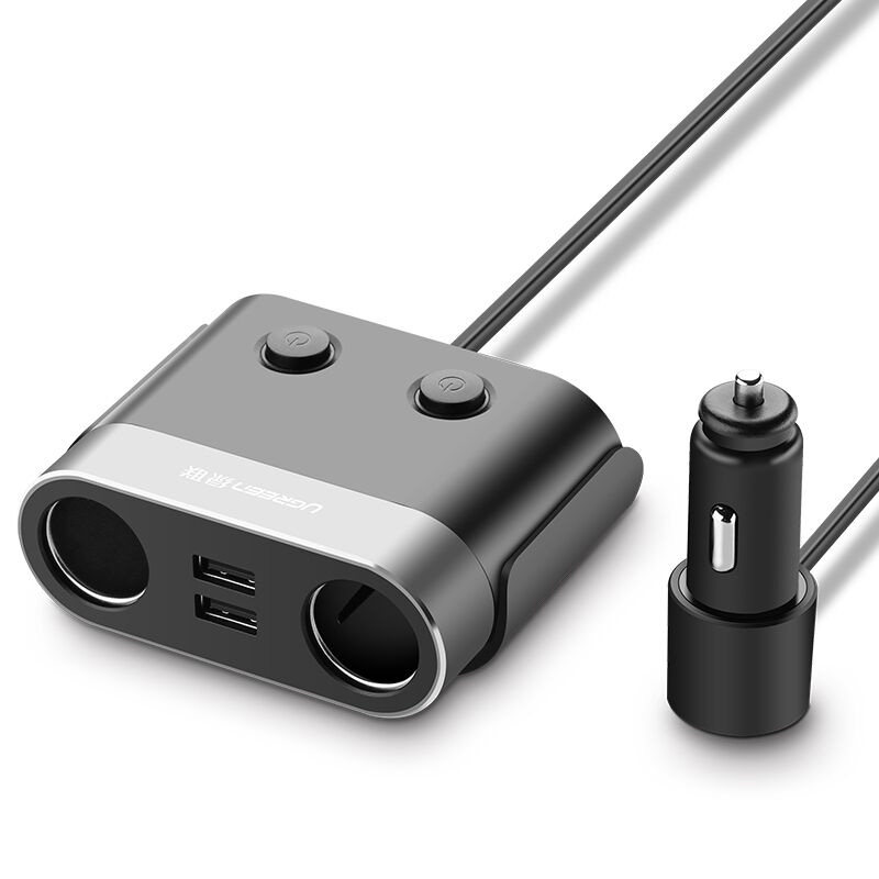 绿联车载充电器一拖二2三手机快充汽车充多功能usb点烟器转换插头