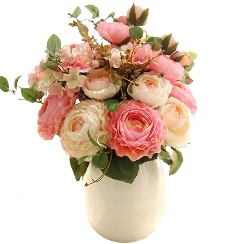 欧式仿真玫瑰花束家居客厅卧室装饰花摆件假花绢花插花绣球花