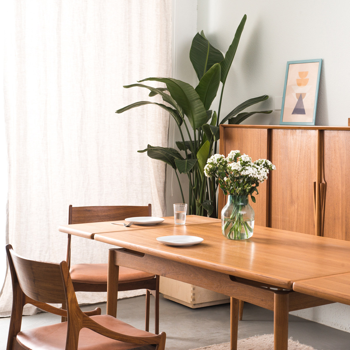 木纳家具北欧中古可抽拉餐桌折叠桌长方形实木缅甸柚木伸缩桌子