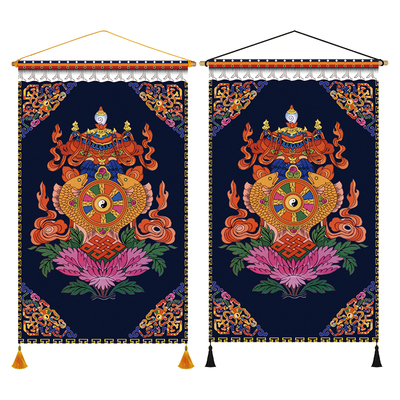 藏式八吉祥布艺挂画客栈民宿墙壁吉祥八宝无框装饰画藏族壁画挂布