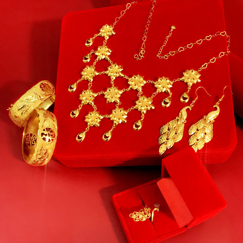 饰品新款黄金项链婚嫁龙凤手镯金饰品新娘项链套装项链