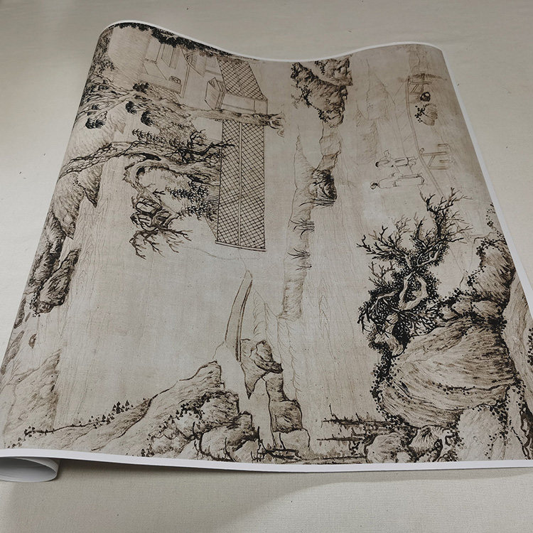 文徵明携琴访友真迹复制品53x106cm北京故宫国画国画